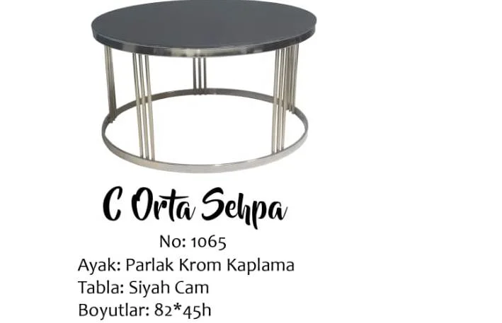Brc 17565 sehpa C Model Siyah Temper Cam Metal Gümüş krom Kaplama