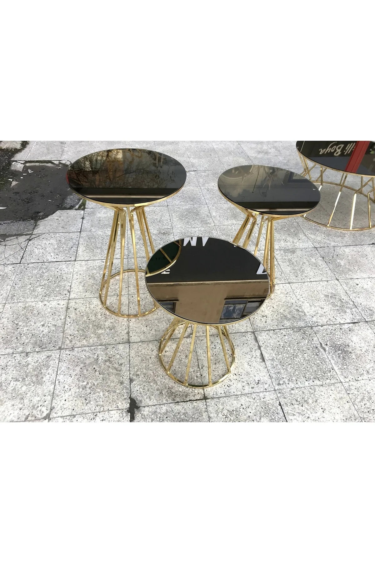 Brc 18064 CADDE Zigon Sehpa Metal Gold renk kaplam düz Siyah Temper cam El Yapım - Görsel 2