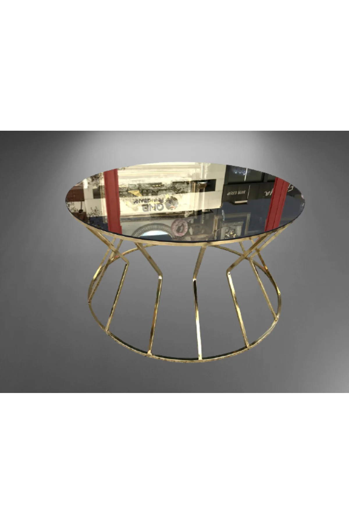 Brc 18066 Orta Sehpa Cadde MODEL Siyah Düz Temper Cam Metal Altın renk Kaplama - Görsel 4
