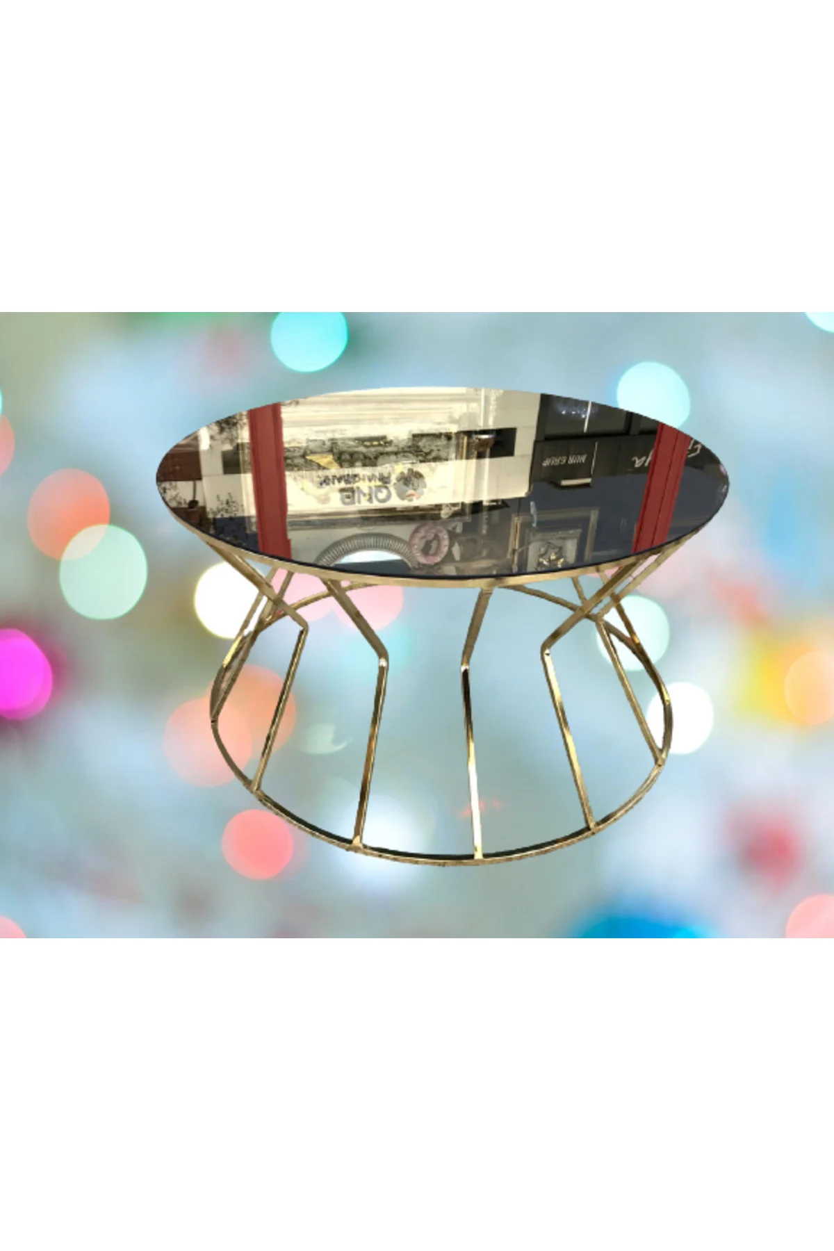 Brc 18066 Orta Sehpa Cadde MODEL Siyah Düz Temper Cam Metal Altın renk Kaplama - Görsel 3