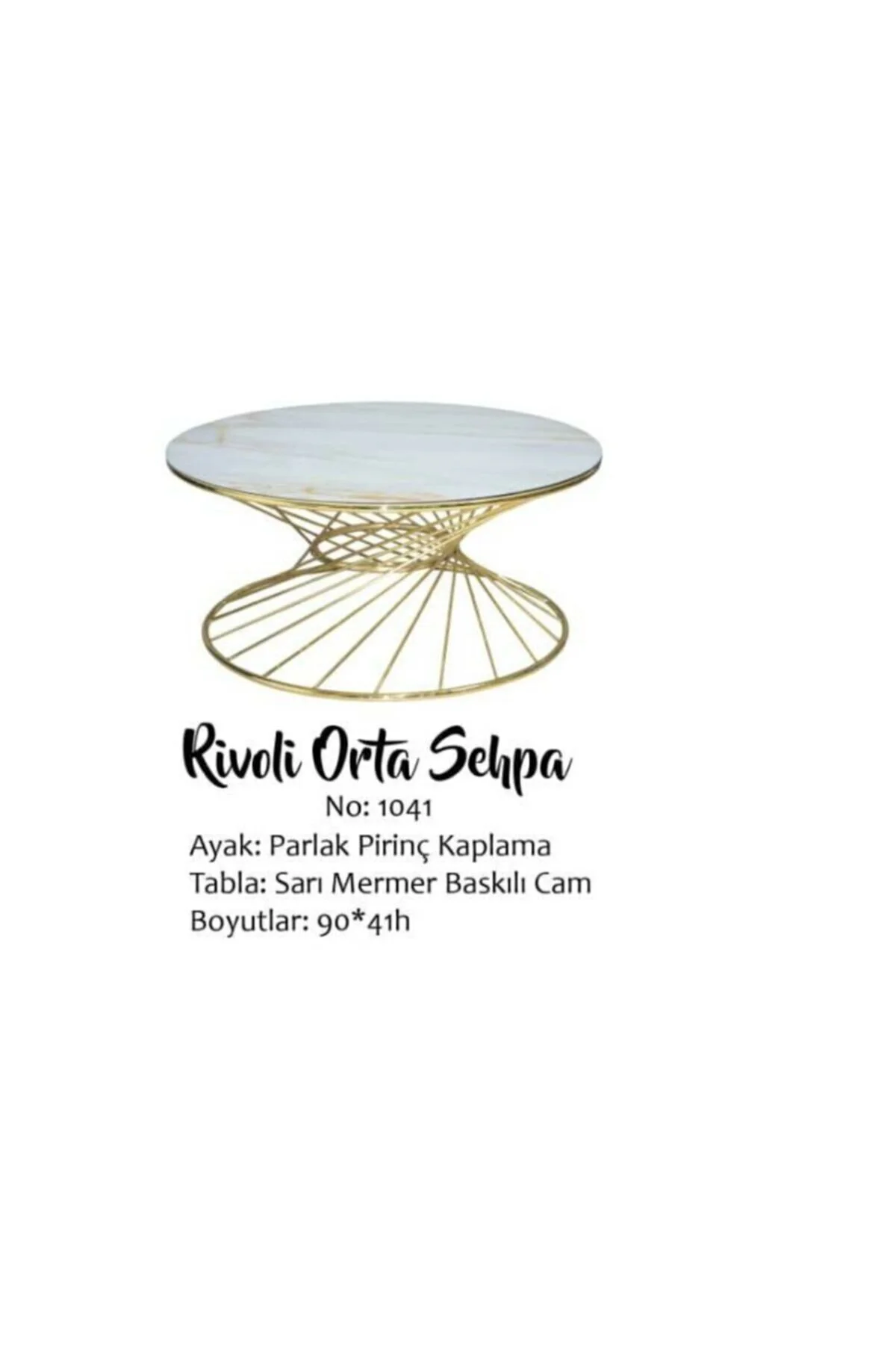 Brc 18517 Orta Sehpa RiVOLİ Model Beyaz Mermer Cam Metal Gold ren