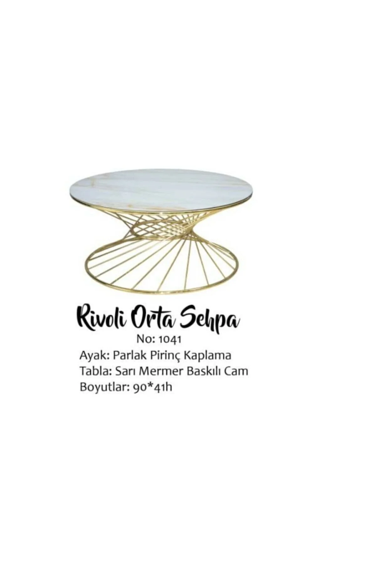Brc 18517 Orta Sehpa RiVOLİ Model Beyaz Mermer Cam Metal Gold renk Kaplam Elyapı - Görsel 4