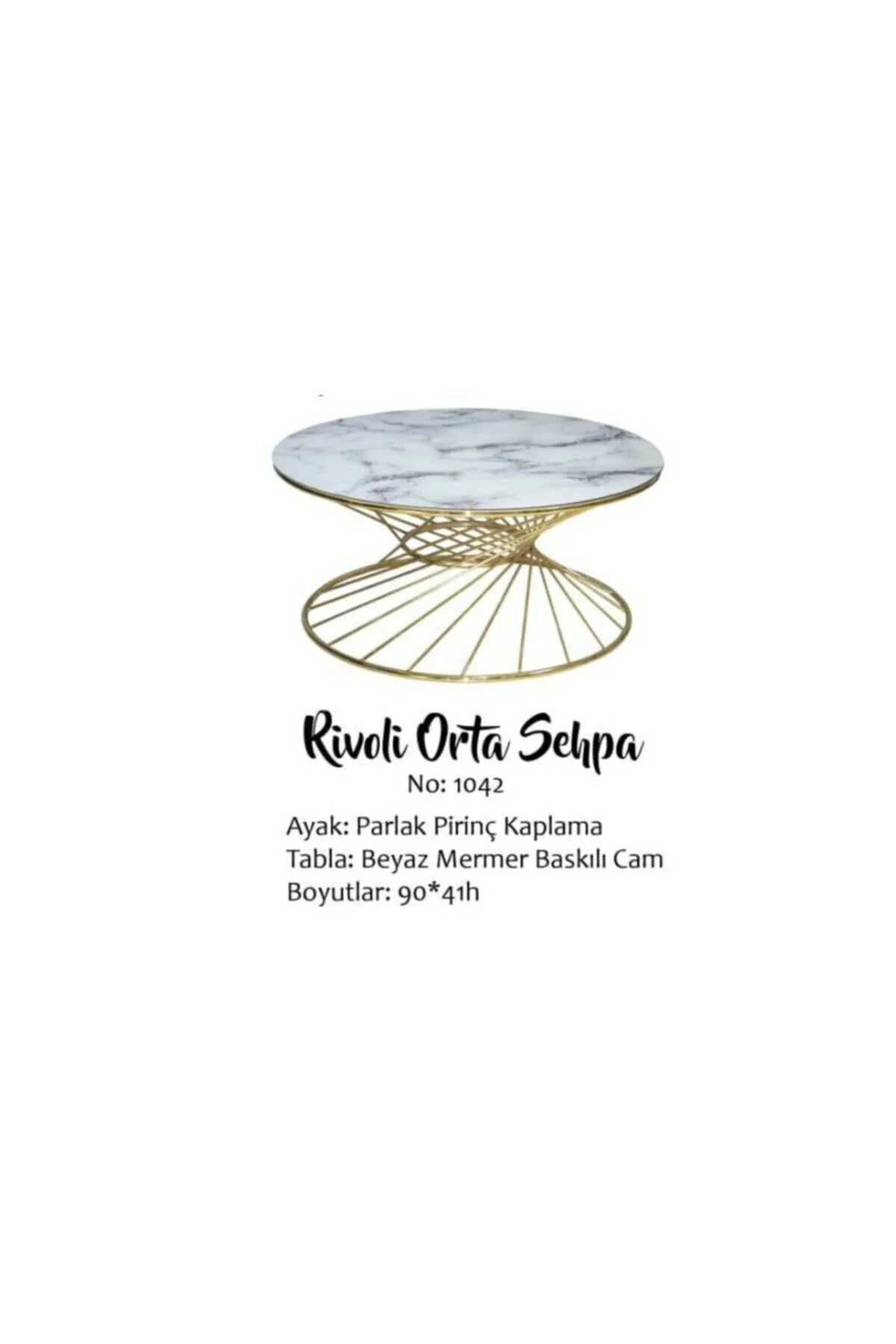 Brc 18518 Orta Sehpa RiVOLİ Model Beyaz Mermer Cam Metal Gold ren