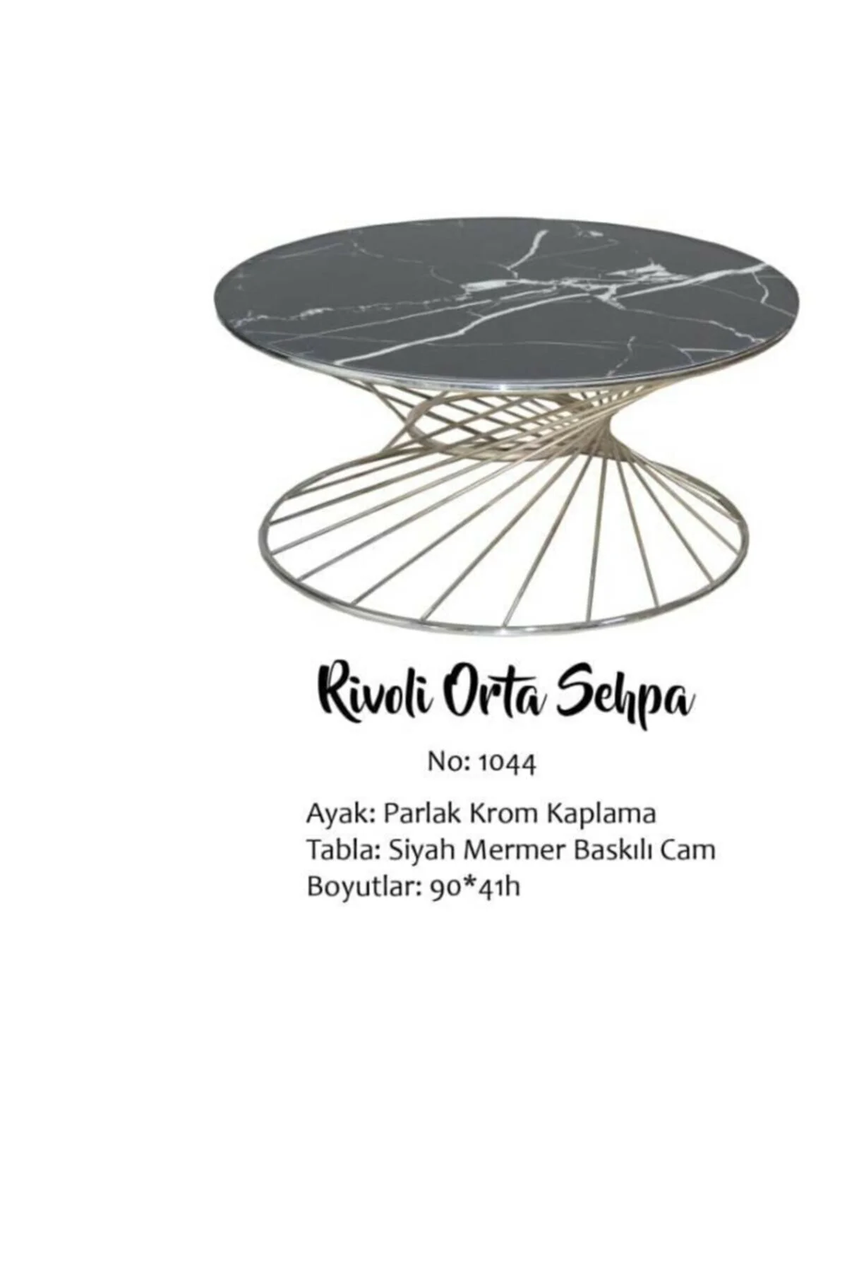 Brc 18519 Orta Sehpa RiVOLİ Siyah Mermer Cam Metal Gümüş renk Kap