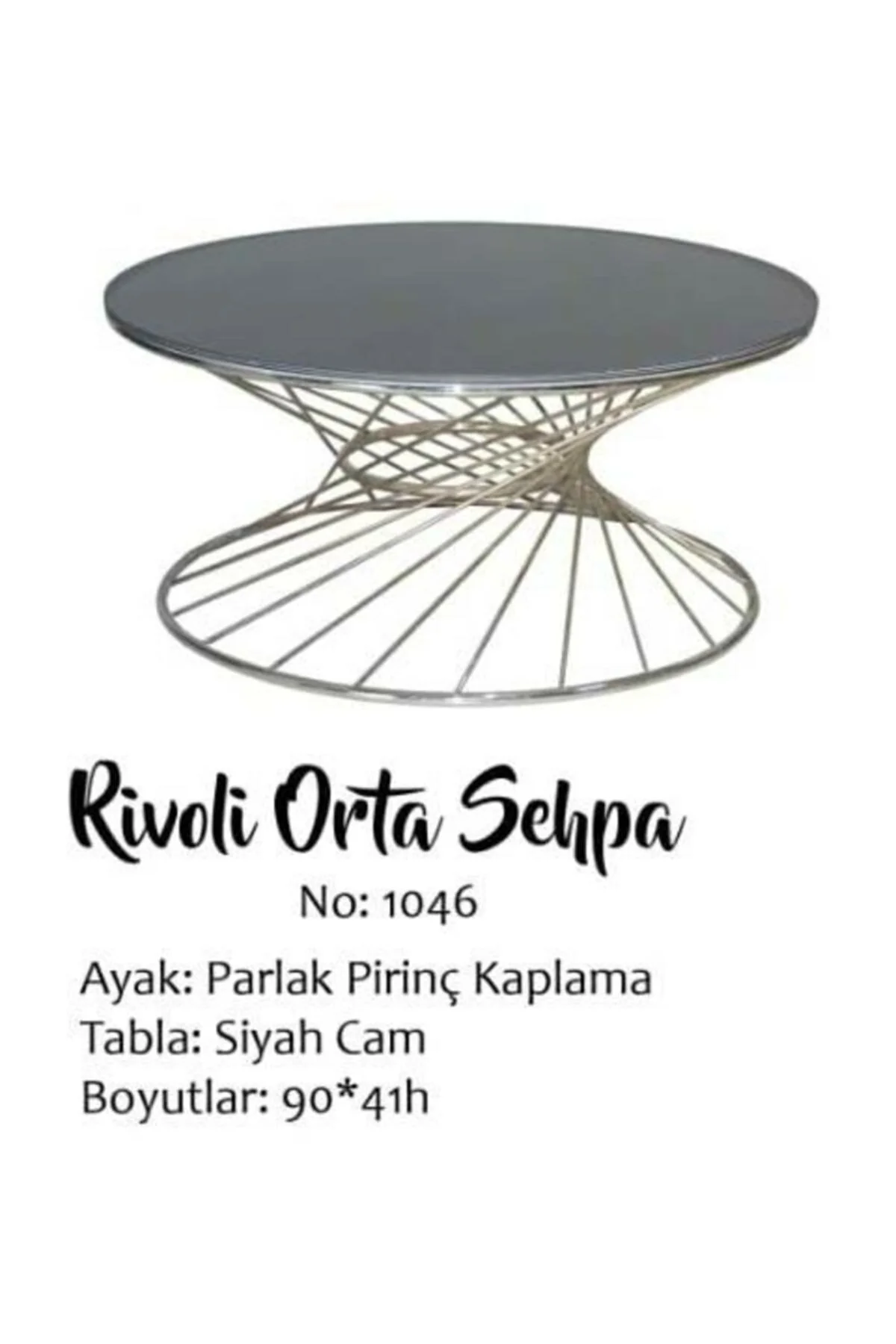 Brc 18520 Orta Sehpa RiVOLİ Düz Siyah Temper Cam Metal Gold renk 