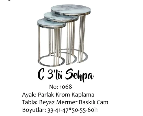 Brc C 14060 ZİGON Model Beyaz Mermer TEMPER cam Metal KROM Renk K