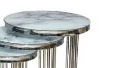 Brc EKO C 13382 Zigon Sehpa 3lü Beyaz Mermer Desen Metal Parlak K