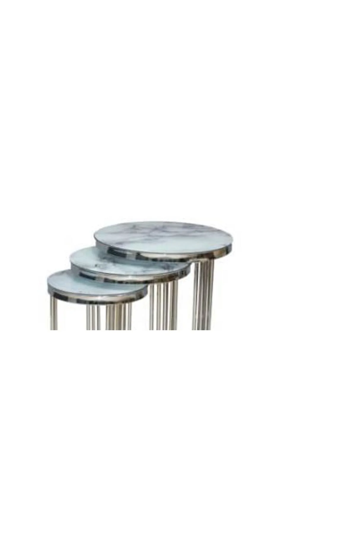 Brc EKO C 13382 Zigon Sehpa 3lü Beyaz Mermer Desen Metal Parlak Krom Ayak El Yapı - Görsel 4