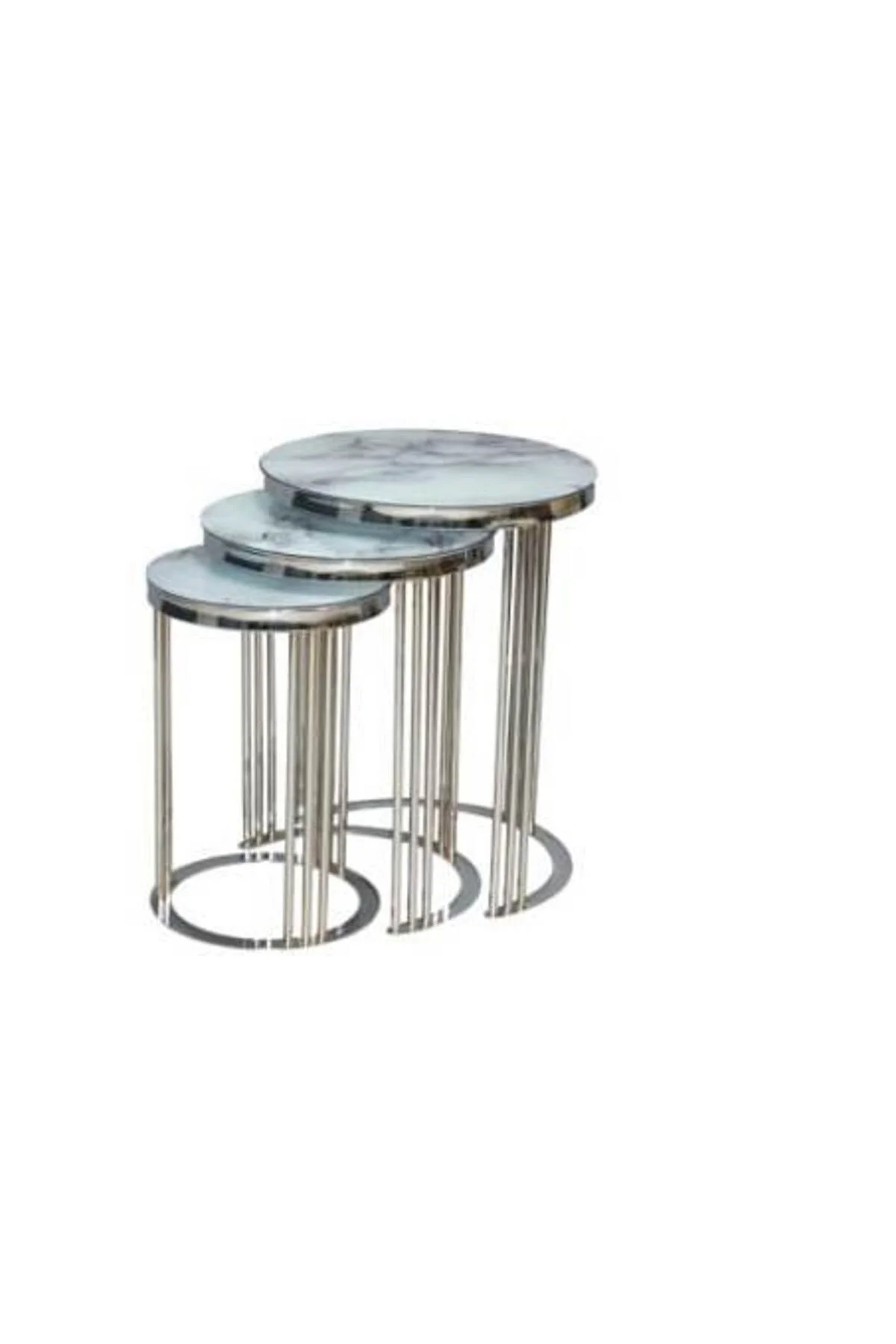 Brc EKO C 13382 Zigon Sehpa 3lü Beyaz Mermer Desen Metal Parlak Krom Ayak El Yapı - Görsel 3