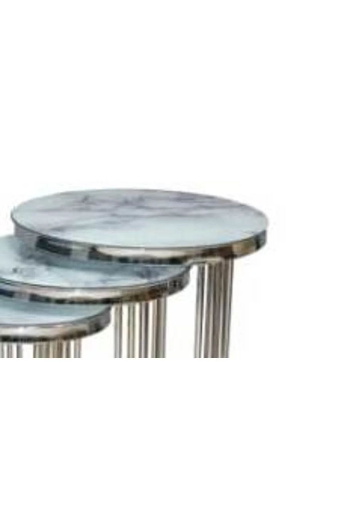 Brc EKO C 13382 Zigon Sehpa 3lü Beyaz Mermer Desen Metal Parlak Krom Ayak El Yapı - Görsel 2