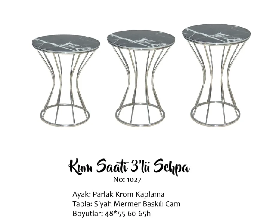 Brc KUM SAAT 14066 Zigon Metal KROM Renk kaplama Siyah Mermer tem