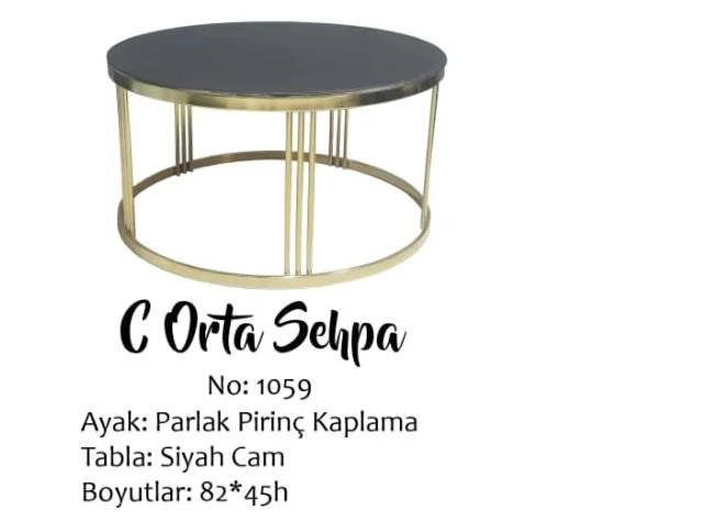 Brc Orta Sehpa 14058 C Model Düz Siyah TEMPER Cam Metal GOLD renk