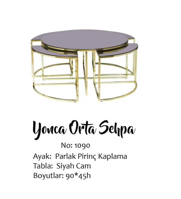 Brc YONCA 17547 Zigon-Orta Sehpa Düz Siyah Temper Cam Metal Çelik