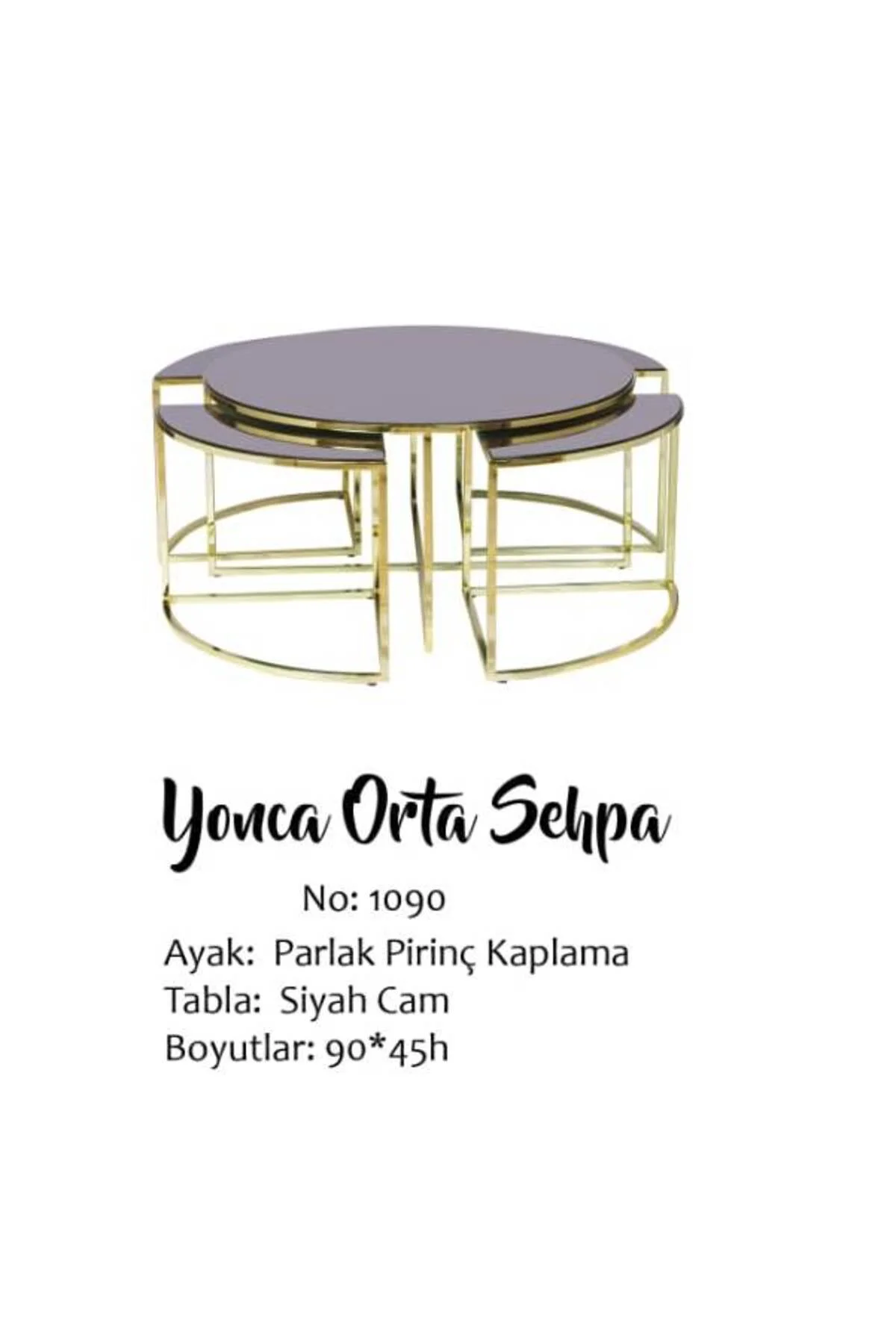 Brc YONCA 17547 Zigon-Orta Sehpa Düz Siyah Temper Cam Metal Çelik Gold Kaplama El Yapım - Görsel 2