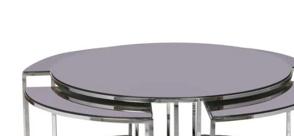 Brc YONCA 17548 Zigon-Orta Sehpa Düz Siyah Temper Cam Metal gümüş