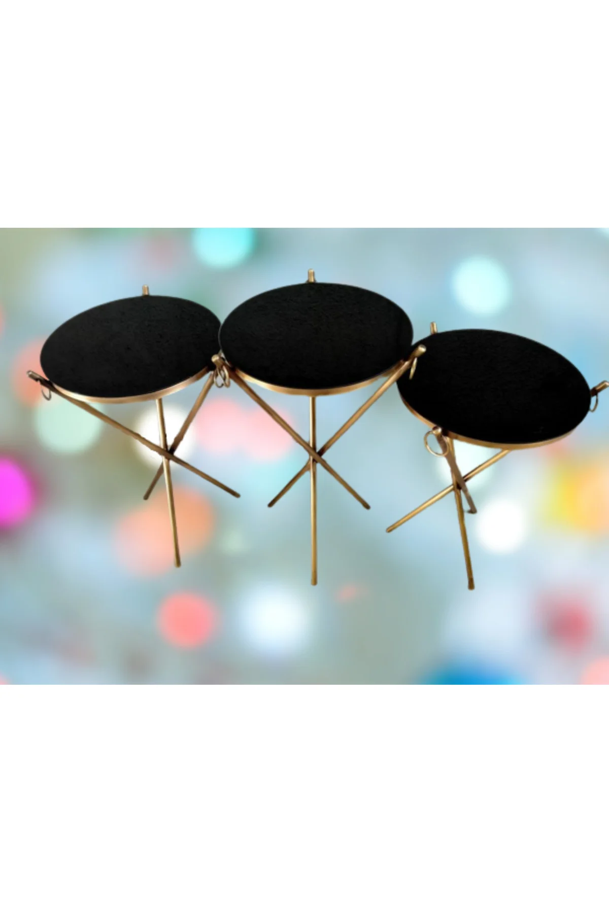 Brc zigon 13246 Küpe Sehpa Metal Bakır Eskitme Gold renk ayak Kırılmaz cam tabla - Görsel 3