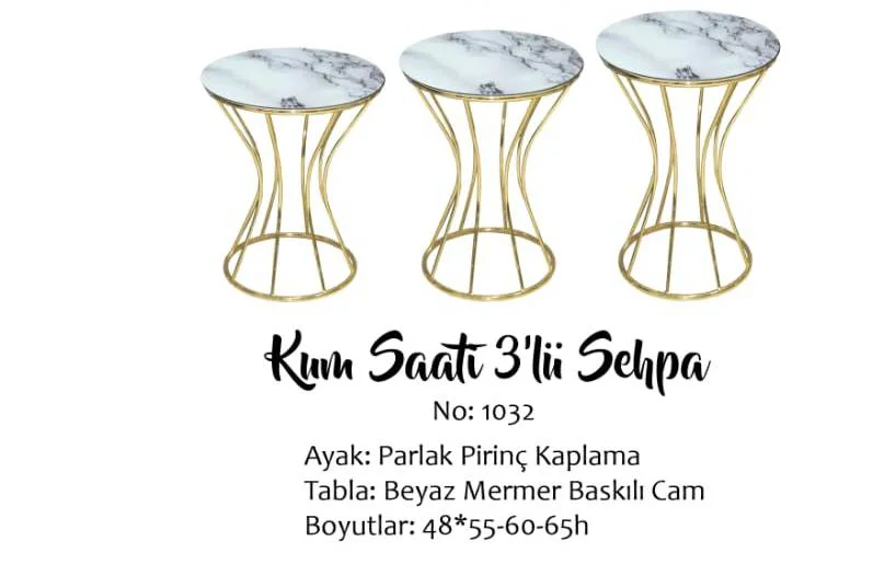 Brc Zigon 13889 KUM SAATİ Beyaz Mermer cam tabla Metal GOLD Renk 