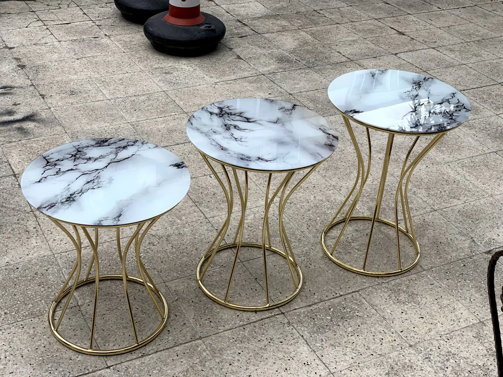 Brc Zigon 13889 KUM SAATİ Beyaz Mermer cam tabla Metal GOLD Renk 