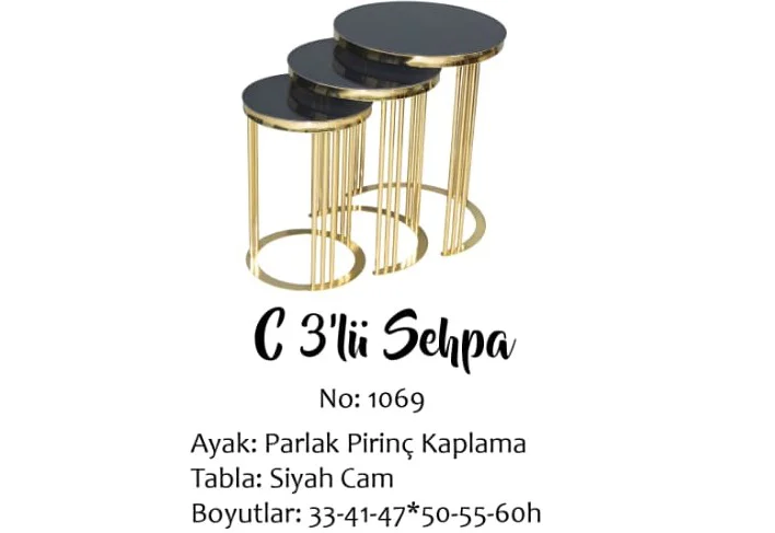 Brc zigon 14063 C model 3 lü Düz Siyah TEMPER cam Metal GOLD Renk