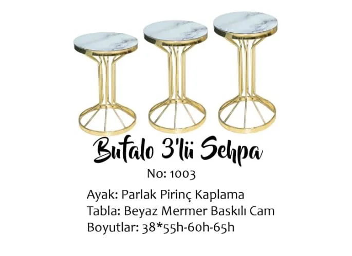 Brc ZİGON Bufalo 140550 Model BEYAZ MERMER TEMPER Cam Metal GOLD 