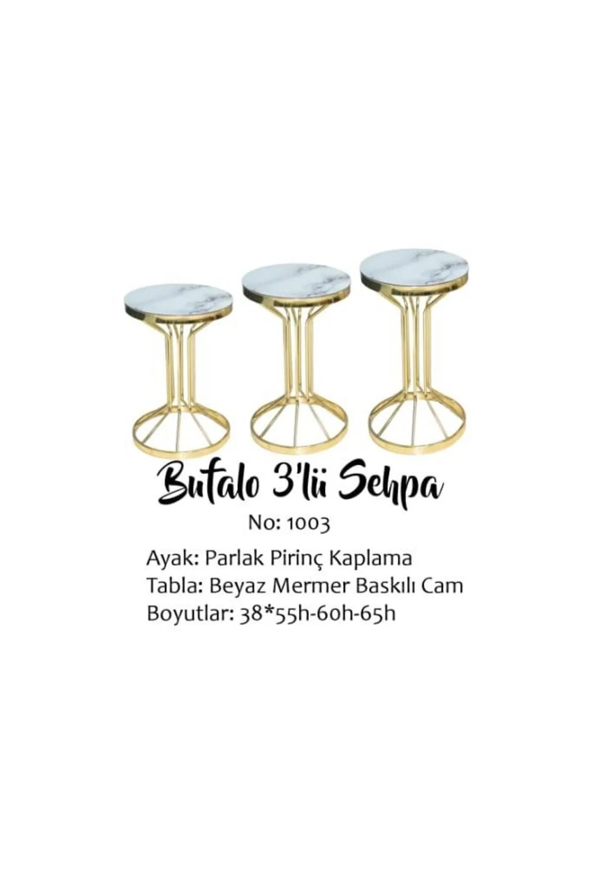 Brc ZİGON Bufalo 140550 Model BEYAZ MERMER TEMPER Cam Metal GOLD renk Kaplı Ayak - Görsel 3