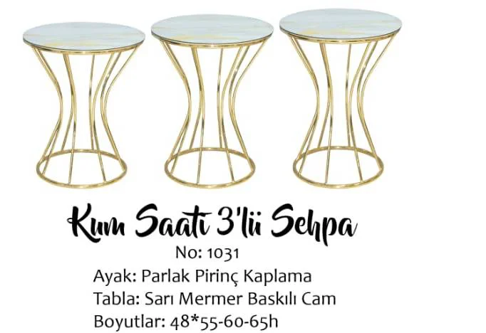 Brc Zigon Kumsaat 13398 Model sehpa Mermer Desen Metal GOLD Renk 