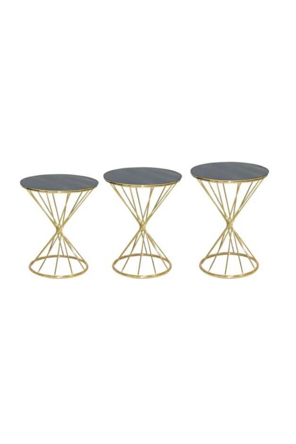 Brc Zigon Sehpa 13412 RİVOLİ Model Siyah Cam tabla Gold Parlak Ayak El Yapım - Görsel 2