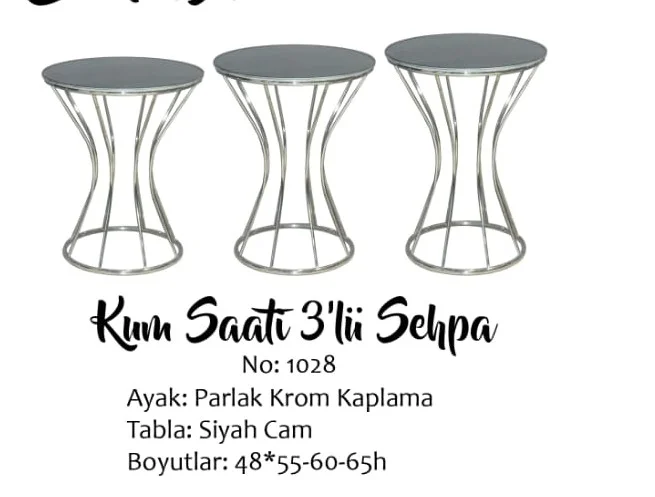 Brc Zigon sehpa 14064 Kum saat model Siyah TEMPER cam Metal Krom 