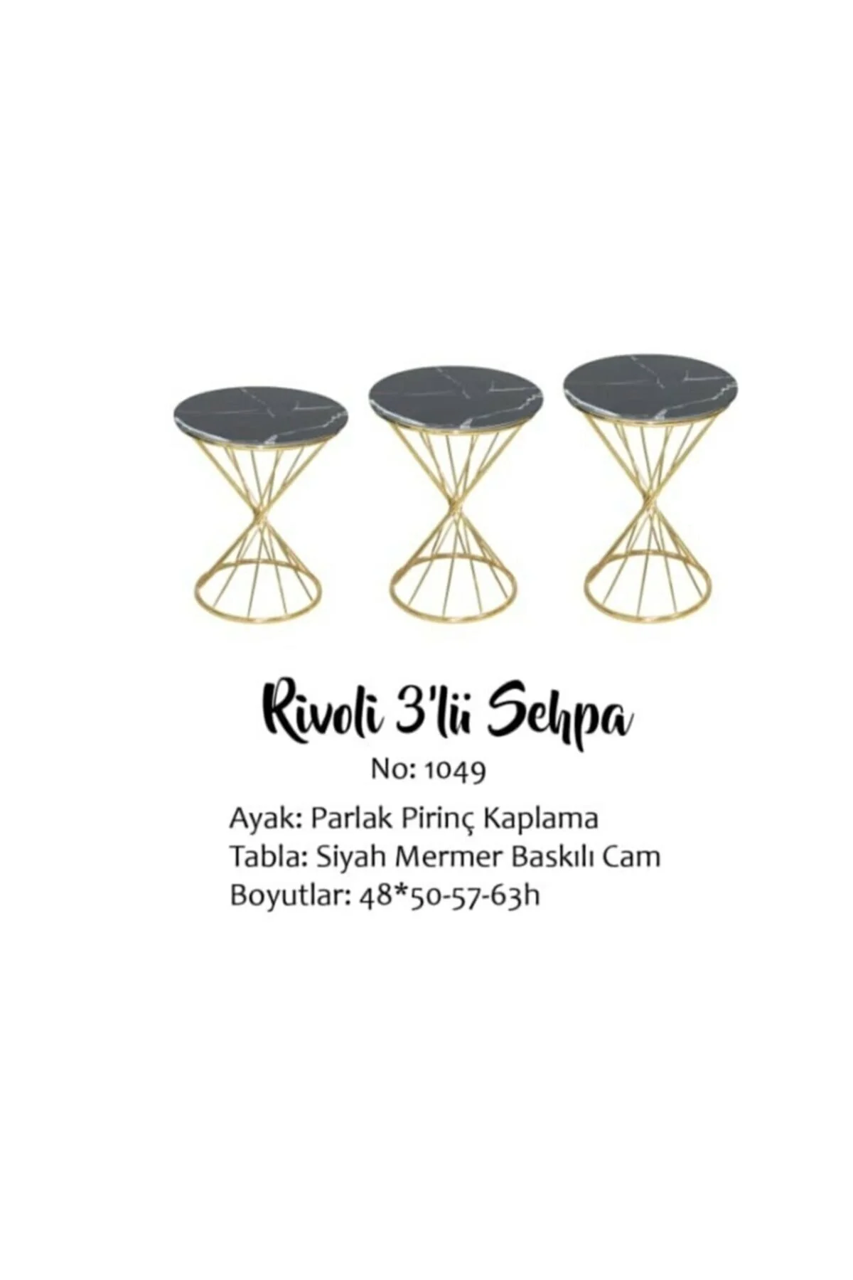 Brc18512 RİVOLİ Zigon Model Metal Gold Renk Siyah mermer temper Tabla Cam El Yapı - Görsel 4