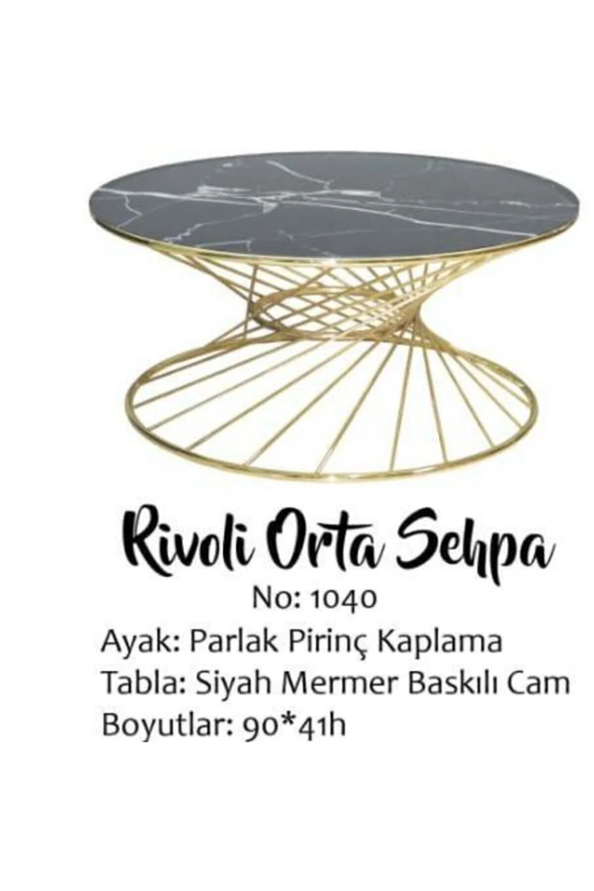 Brc18516 Orta Sehpa RiVOLİ Siyah Mermer Cam Metal Altın renk Kaplama Ayak Elyapı - Görsel 4