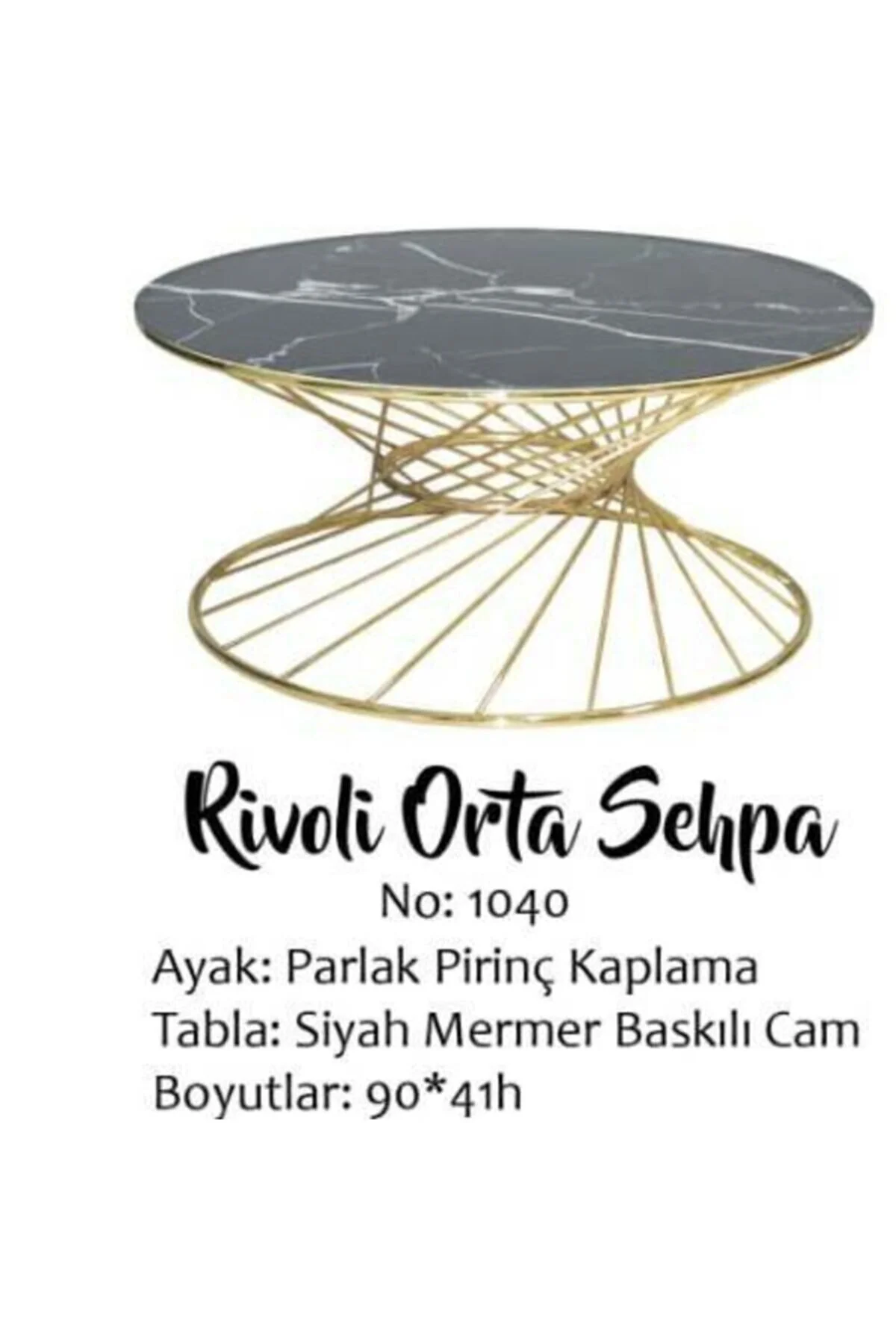 Brc18516  Orta Sehpa RiVOLİ Siyah Mermer Cam Metal Altın renk Kap