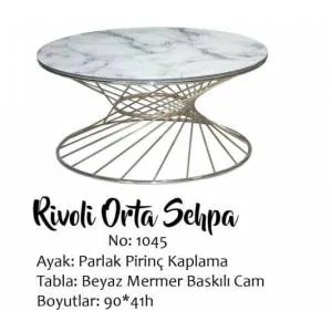 Brc19456 Orta Sehpa RiVOLİ Beyaz Mermer Desen Cam Metal  Altın re