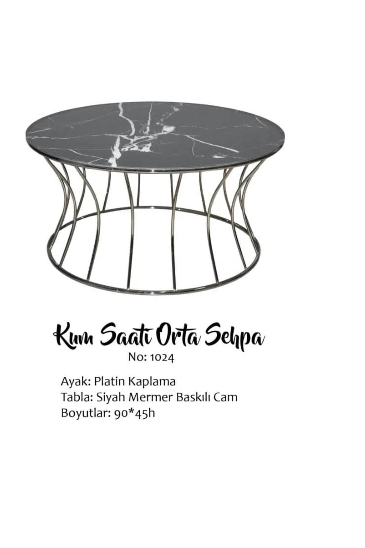 Brc19458 sehpa Kum Saat Model Kırılma Temper Siyah Mermer Cam Metal Platin Kaplam - Görsel 3