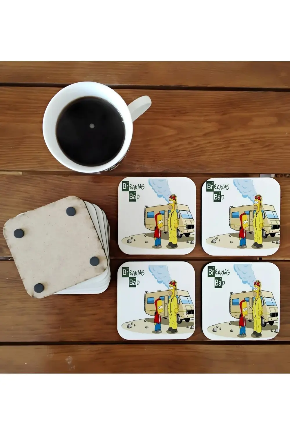 Breaking Bad Simpsons Parody dizi ahşap bardak altlığı
