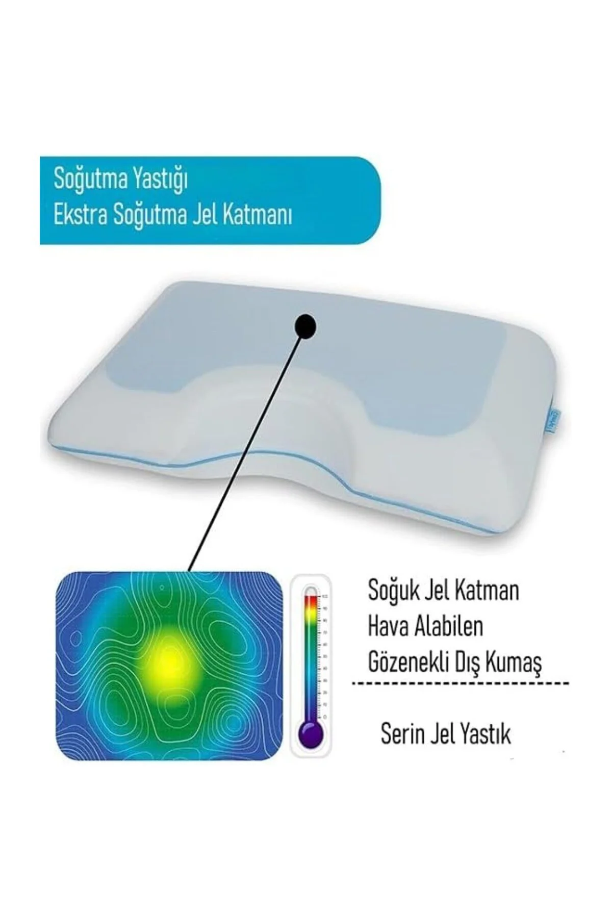 Breathable Cool Jel Deluxe Hafızalı Yastık 60x40x13 Cm Visco Memo