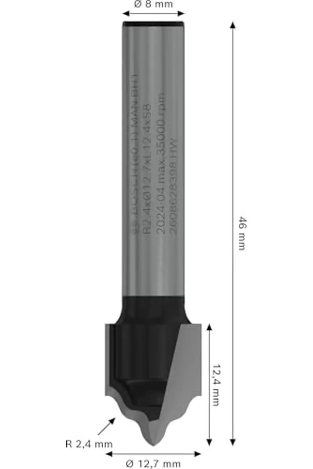 BRFShop 2608628398 aksesuarı profil freze H 8 mm, R1 2,4 mm, D 12