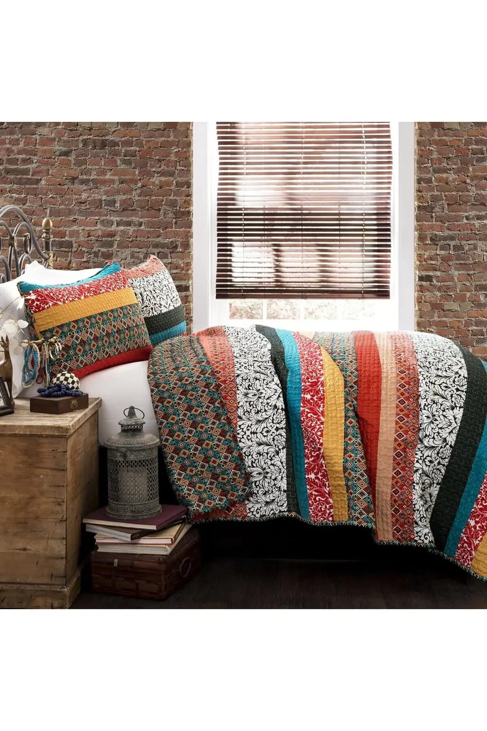 BRFShop Decor Boho Çizgili Yorgan Ters Çevrilebilir 3 Parça Bohem