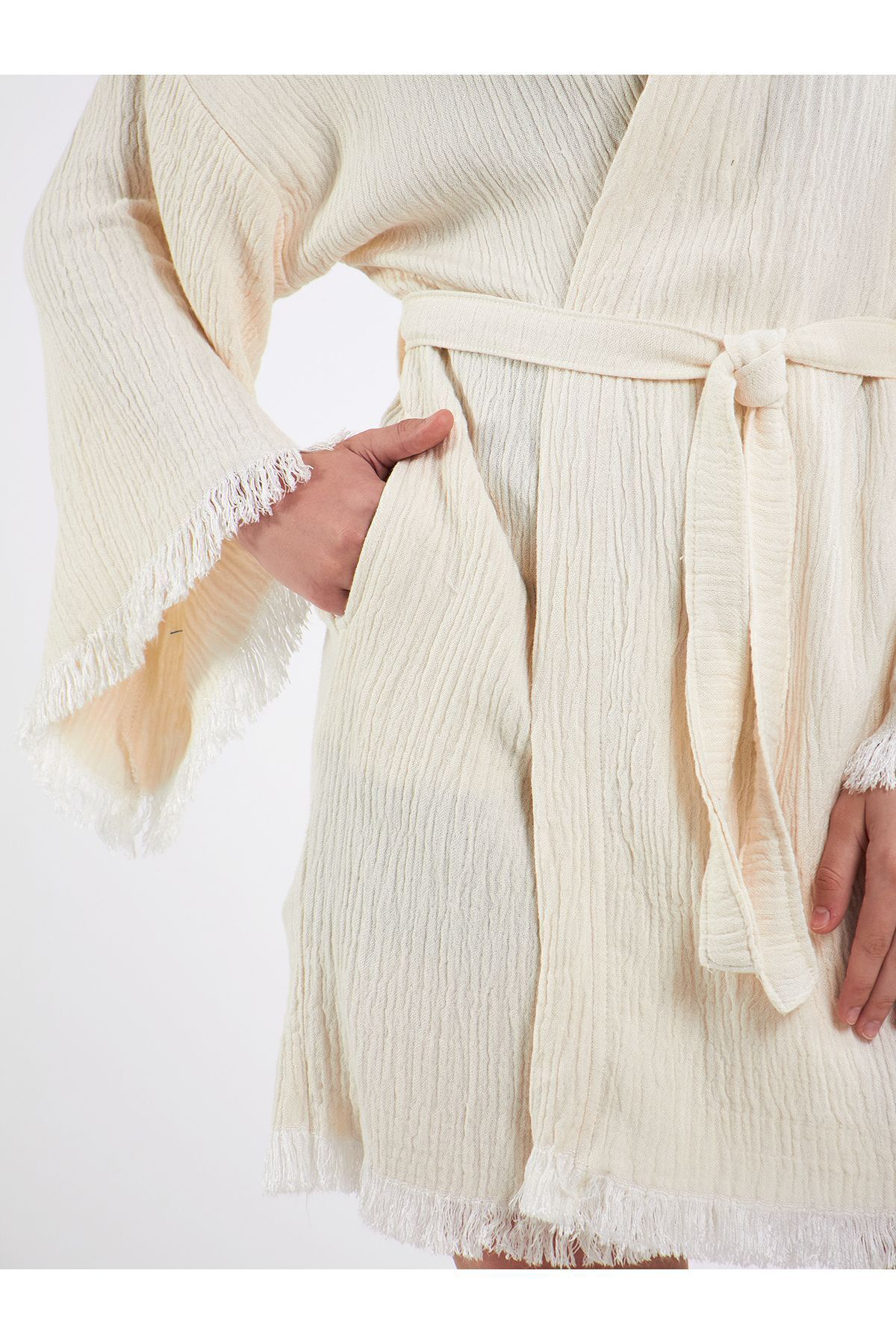 Bride Nakışlı Müslin Kimono %100 Pamuklu Gelin Sabahlığı Bornoz K