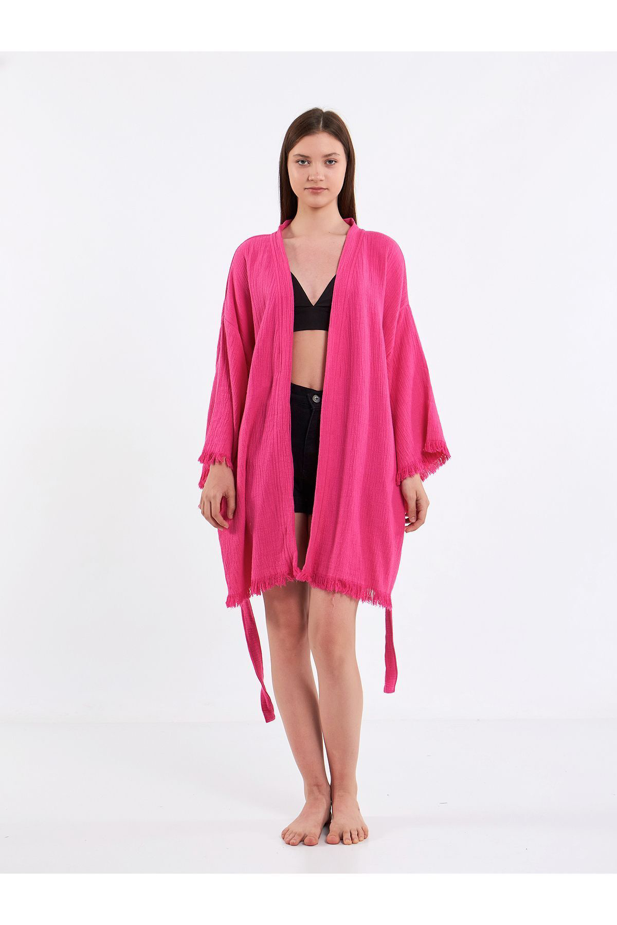 Bride Nakışlı Müslin Kimono %100 Pamuklu Gelin Sabahlığı Bornoz K