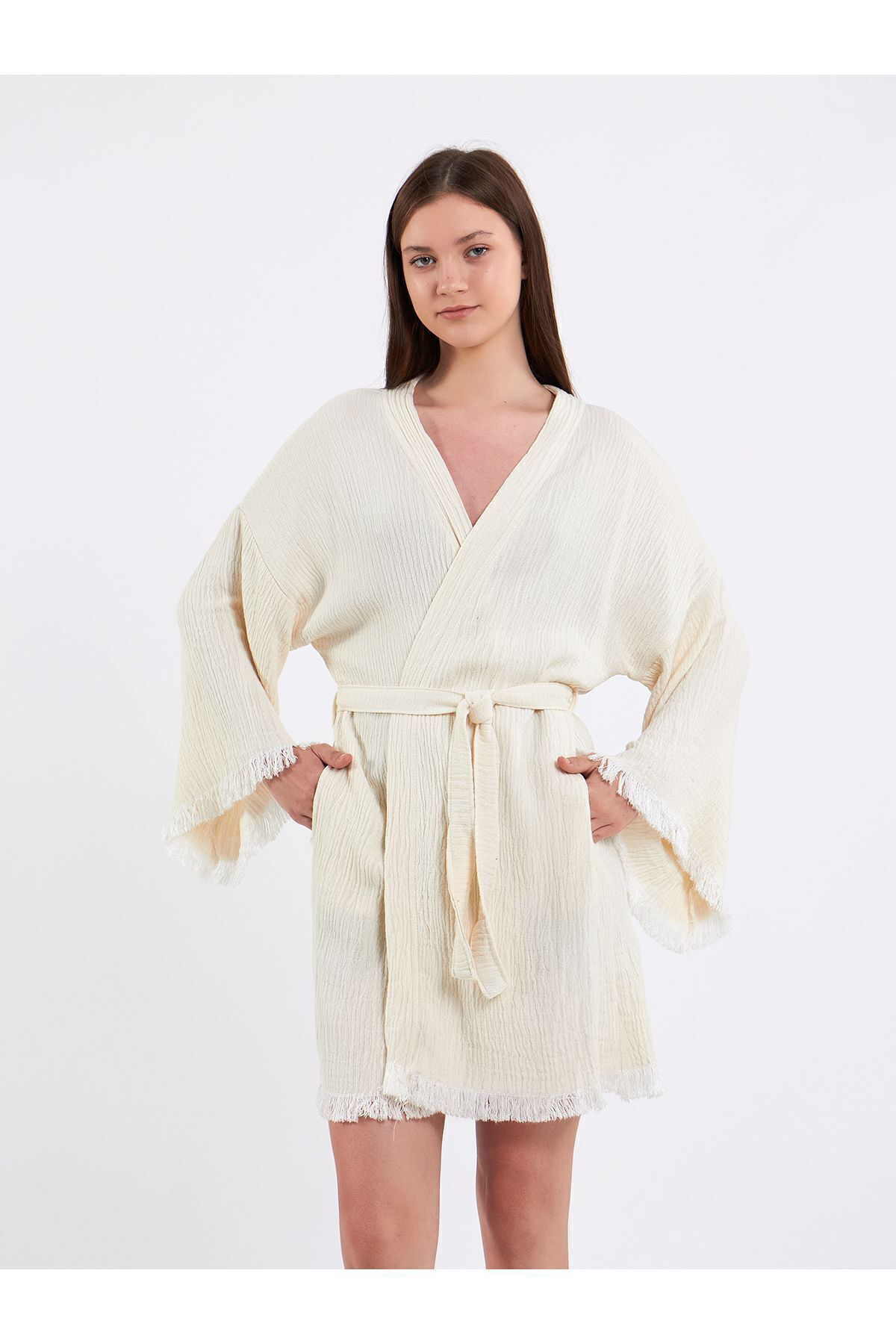 Bride Nakışlı Müslin Kimono %100 Pamuklu Gelin Sabahlığı Bornoz K