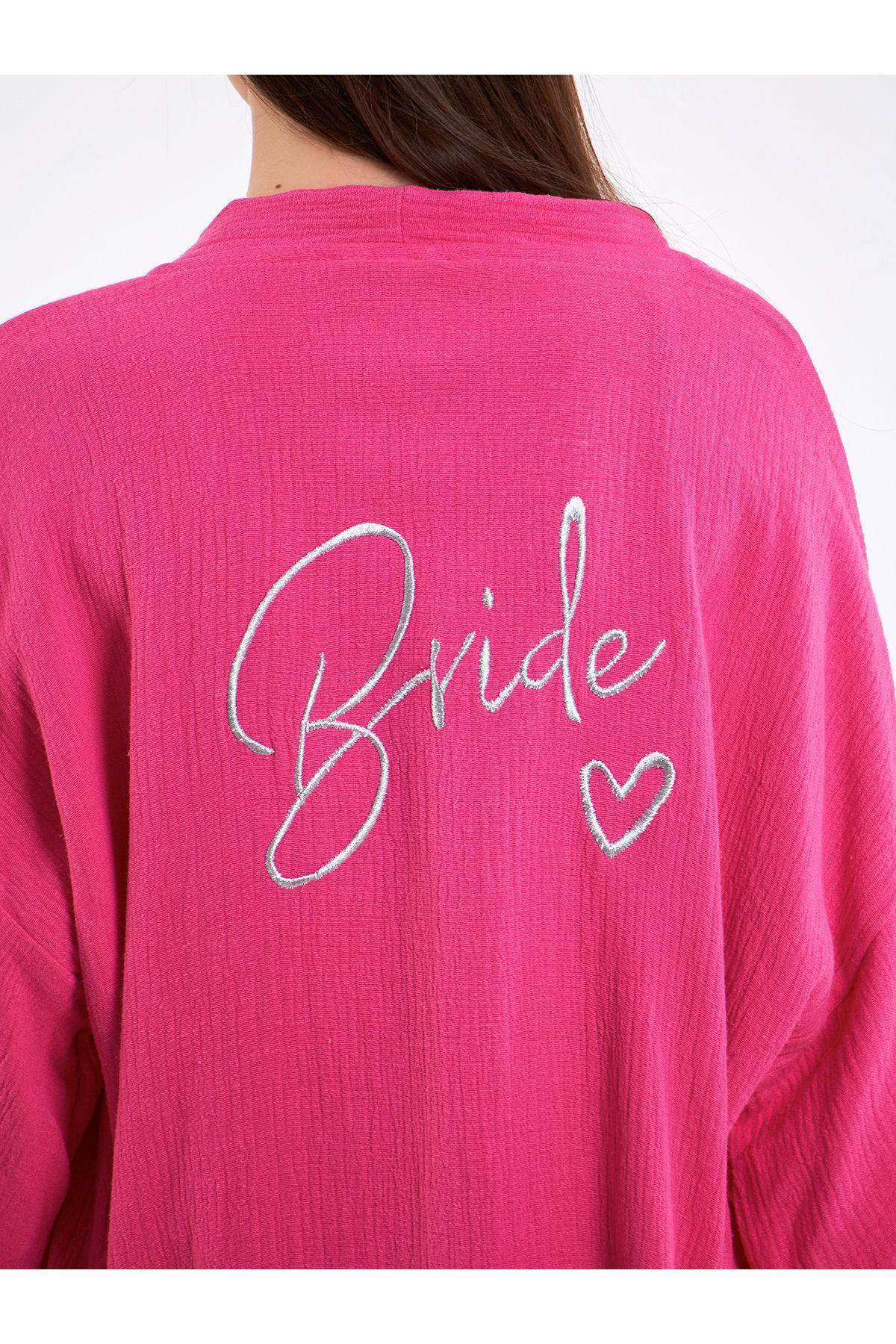 Bride Nakışlı Müslin Kimono %100 Pamuklu Gelin Sabahlığı Bornoz K