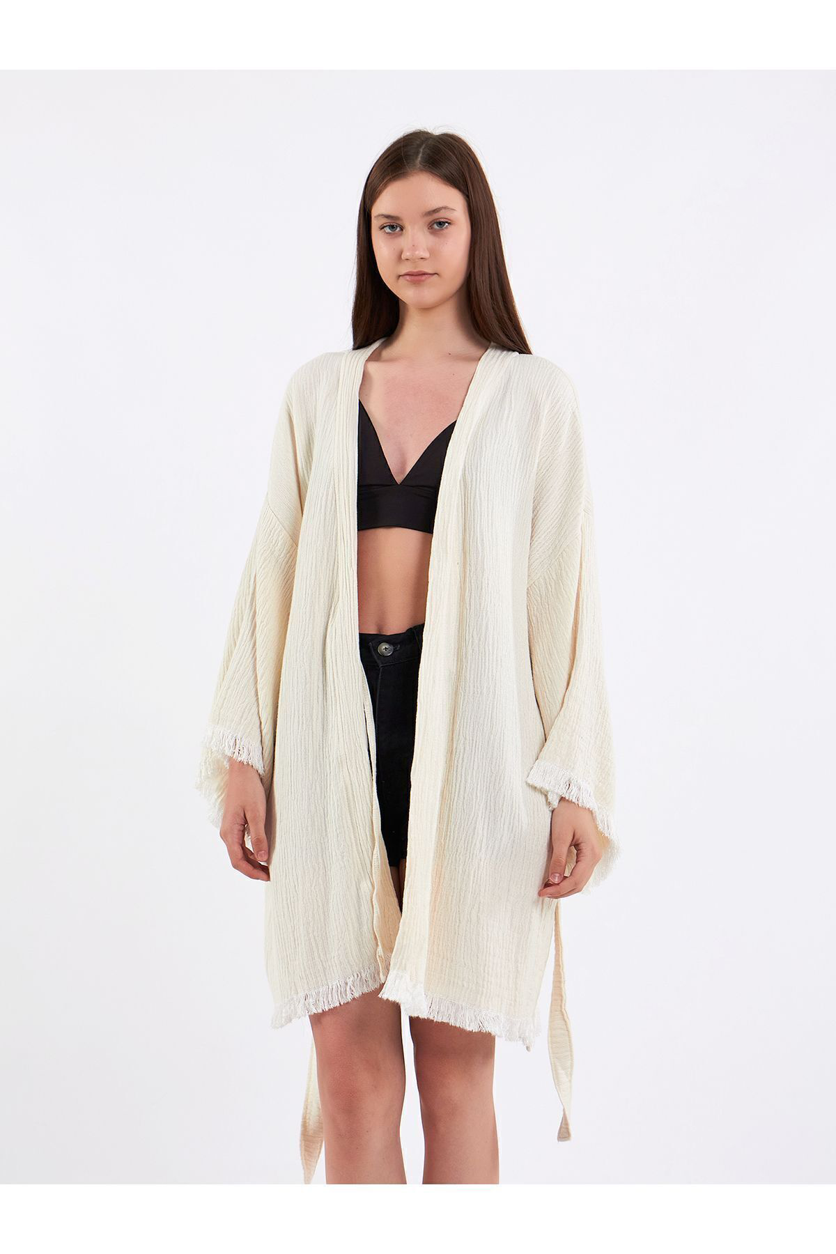 Bride Nakışlı Müslin Kimono %100 Pamuklu Gelin Sabahlığı Bornoz K