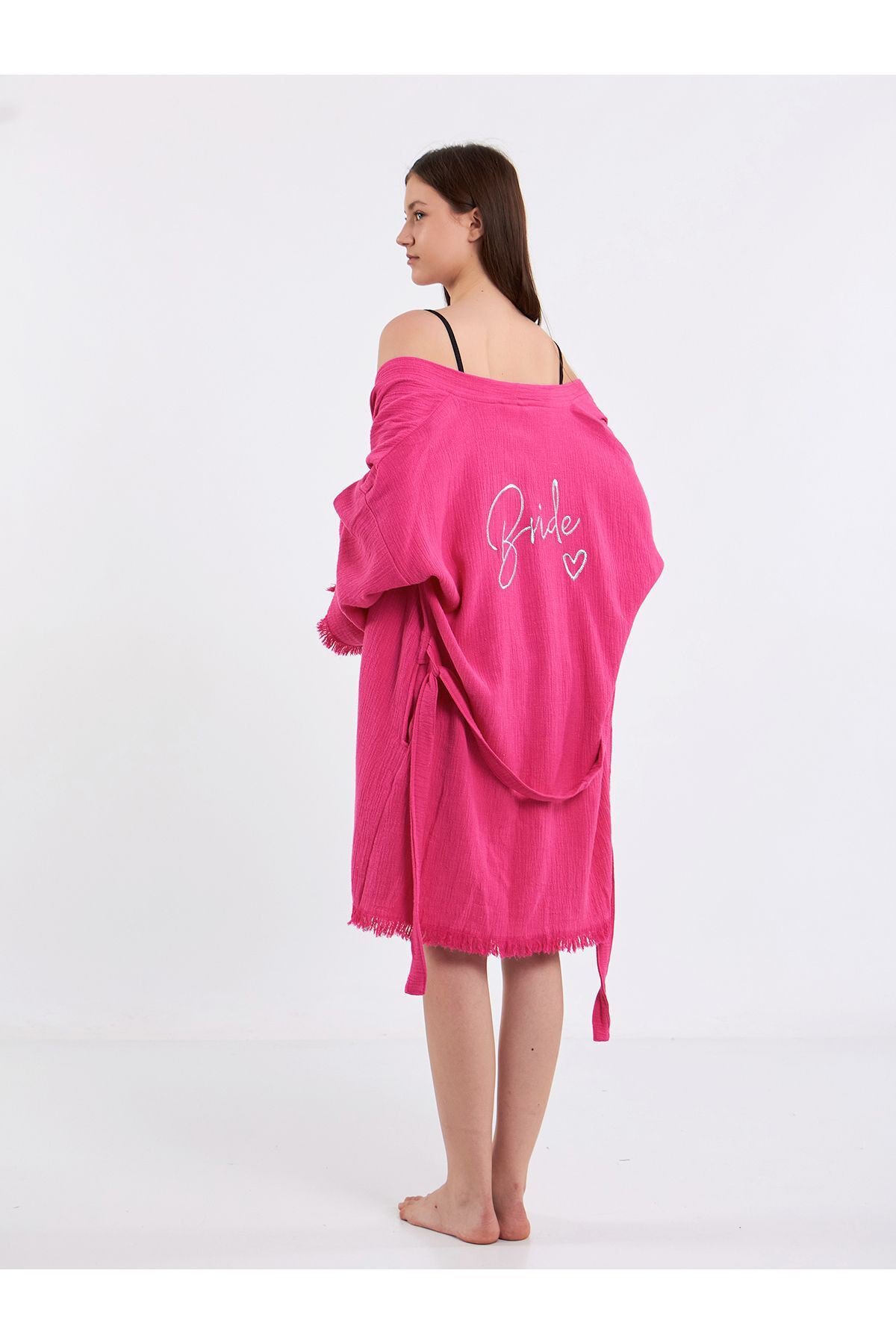Bride Nakışlı Müslin Kimono %100 Pamuklu Gelin Sabahlığı Bornoz K