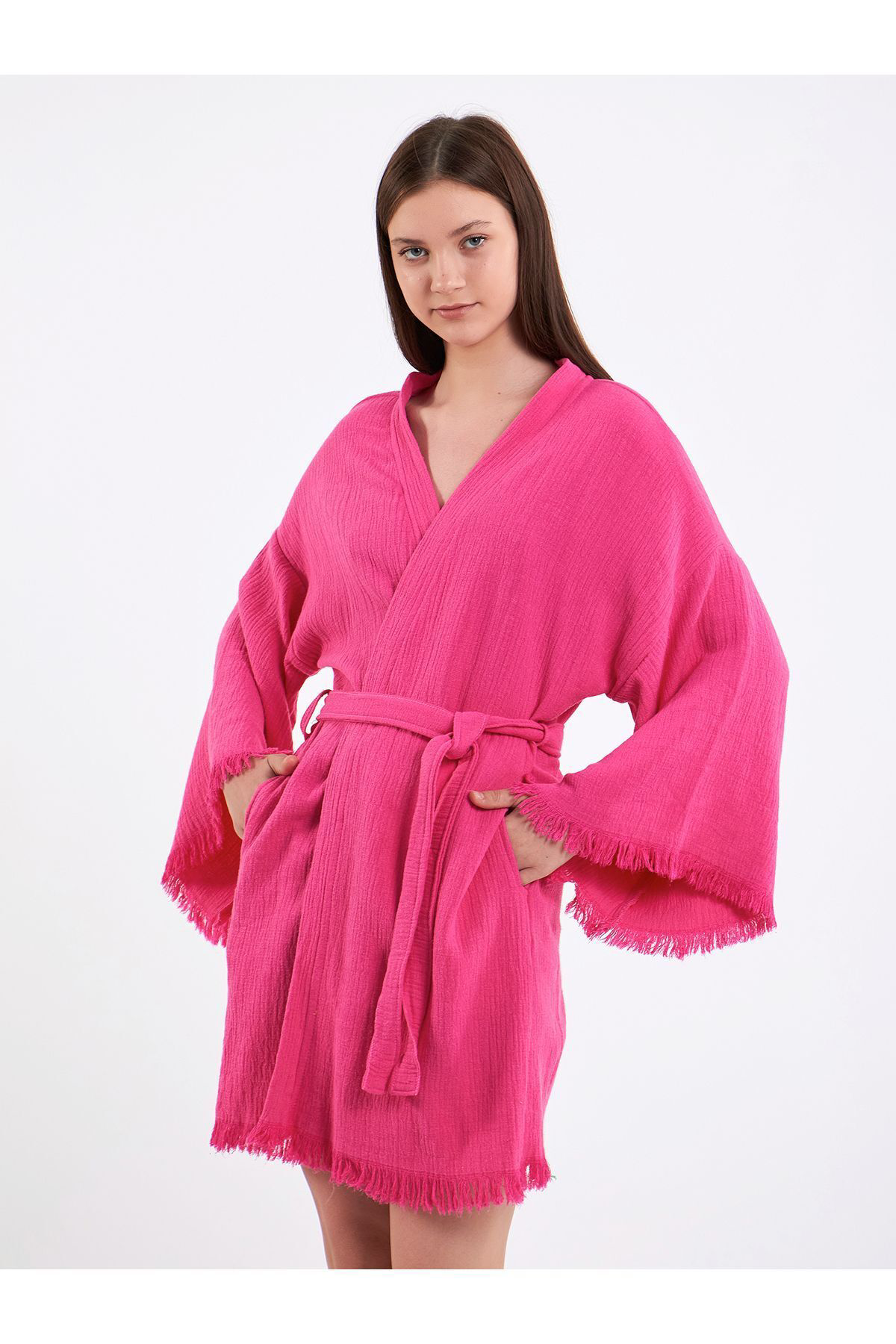 Bride Nakışlı Müslin Kimono %100 Pamuklu Gelin Sabahlığı Bornoz K