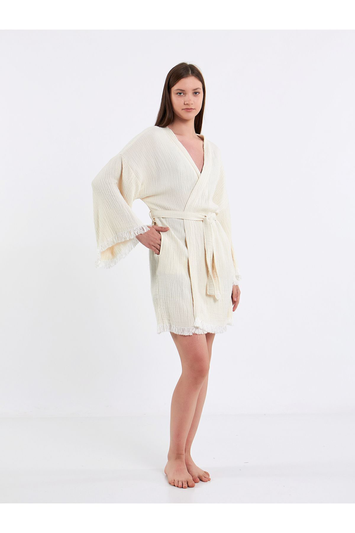Bride Nakışlı Müslin Kimono %100 Pamuklu Gelin Sabahlığı Bornoz K