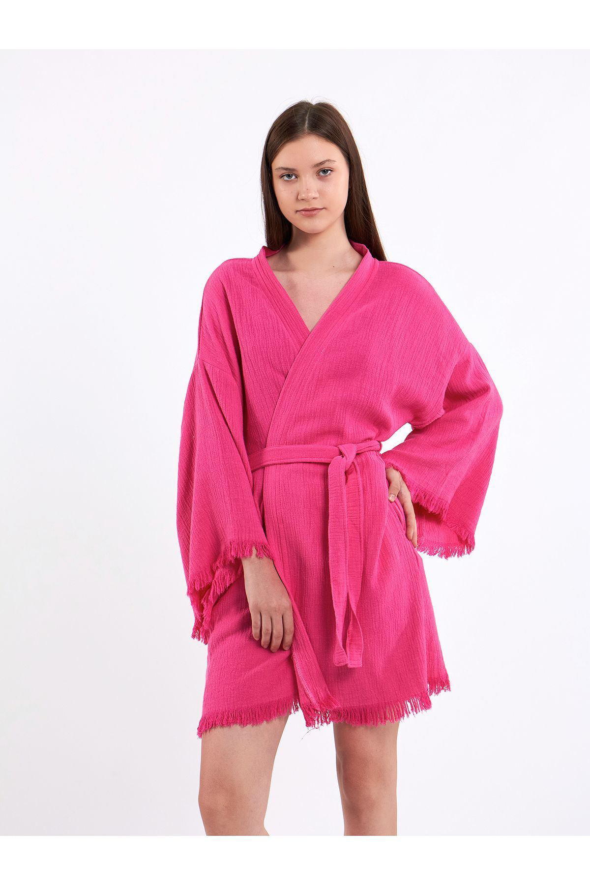 Bride Nakışlı Müslin Kimono %100 Pamuklu Gelin Sabahlığı Bornoz K