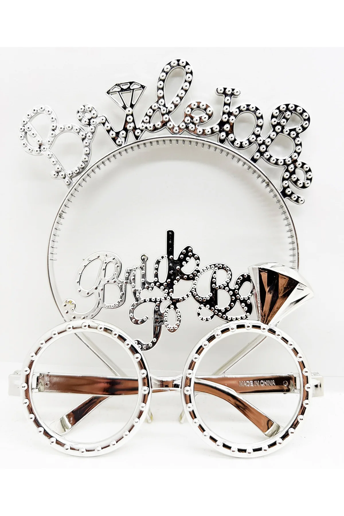 Bride To Be Yazılı Taç ve Bride To Be Yazılı Gözlük Seti Gümüş Renk  GO506089Gosa4669