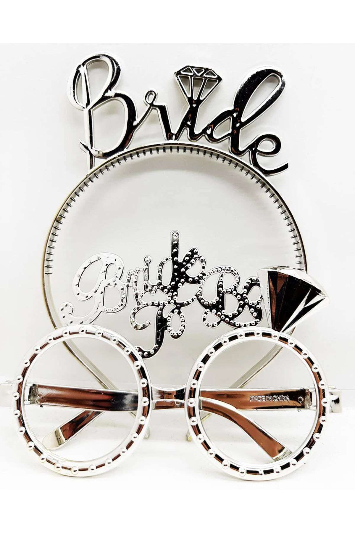 Bride Yazılı Taç ve Bride To Be Yazılı Gözlük Seti Gümüş Renk  GO506089Gosa4667