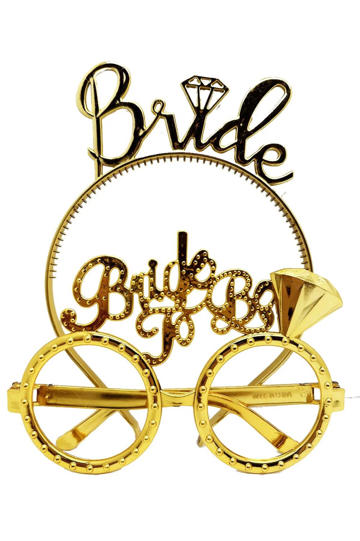 Bride Yazılı Taç ve Bride To Be Yazılı Gözlük Seti Altın Renk GO Bride Yazılı Taç ve Bride To Be Yazılı Gözlük Seti Altın Renk GO