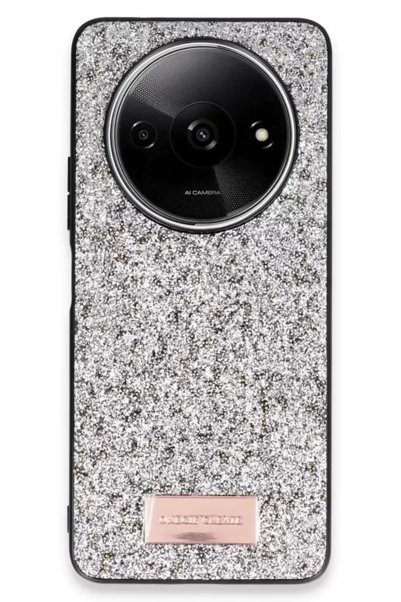 Bright Simli Kapak - A3 4G ile Uyumlu Gümüş Boncuk İşlemeli Telefon Kılıfı